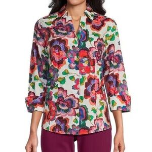 Investments Taylor Gold Label Non Iron Brushed
Floral Button Up Shirt Size 12